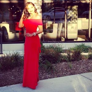 Red, Strapless Ballroom Gown with Train